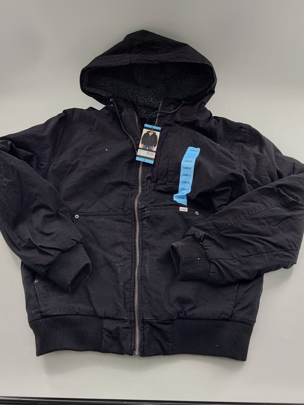 Men's Lee Workwear Bomber Jacket Hooded Sherpa Lined Black Size L P#793